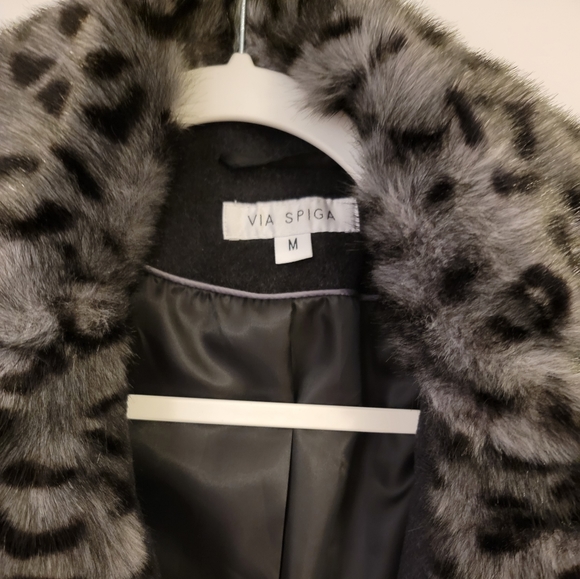 VIA SPIGA WOOL LEOPARD FUR LONG PEA COAT WINTER JACKET SIZE MEDIUM - Picture 11 of 15